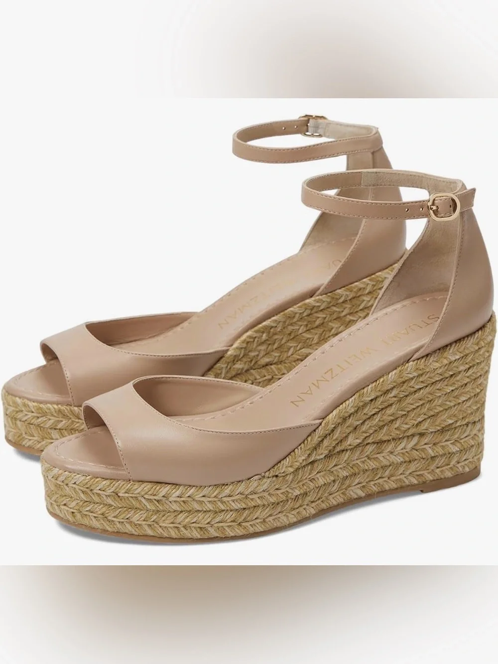 Stuart Weitzman Nude Leather Nudist Wedge Espadrille Sandal 10.5 + Dust Bag NWT